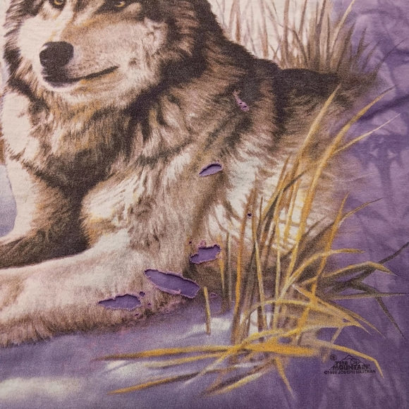 Y2K 1999 The Mountain Tie-Dye Wolf tee, XXL, Purple, Good cond., rips last pic - Picture 6 of 6